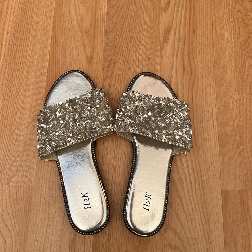 Silver Embellished Women's Slides